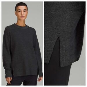 Lululemon Merino Wool-Blend Ribbed Crewneck Sweater in Heathered Black sz 6 EUC